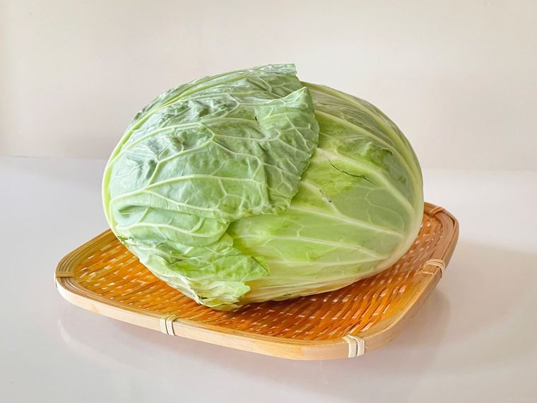 ザルの上におかれたキャベツひと玉