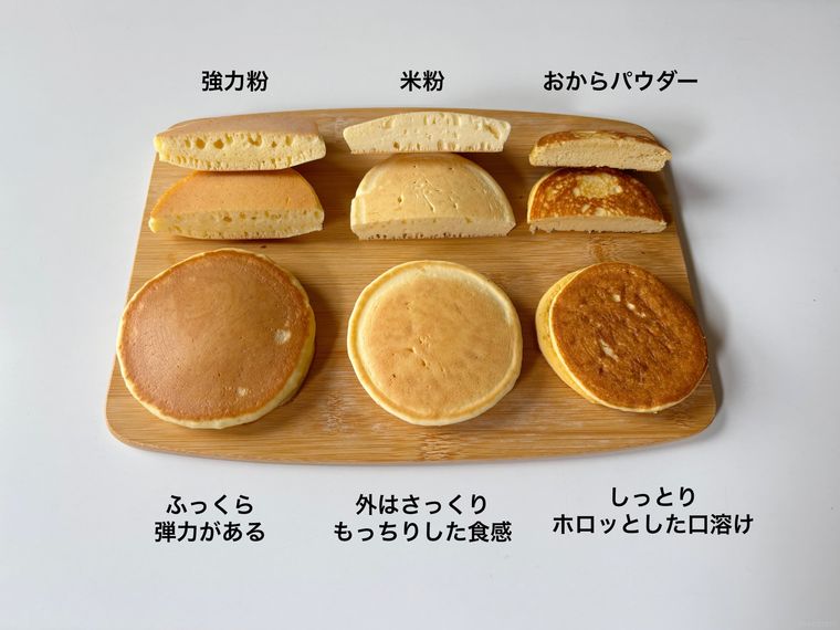 強力粉、米粉、おからパウダーで作ったホットケーキ