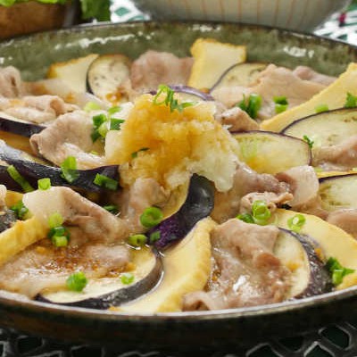 レンジで5分!豚肉と厚揚げとなすの簡単ミルフィーユ蒸し