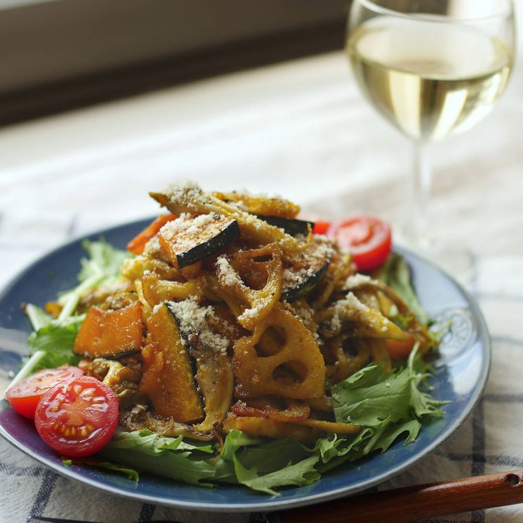 簡単デリ風 かぼちゃとれんこんのローストサラダ