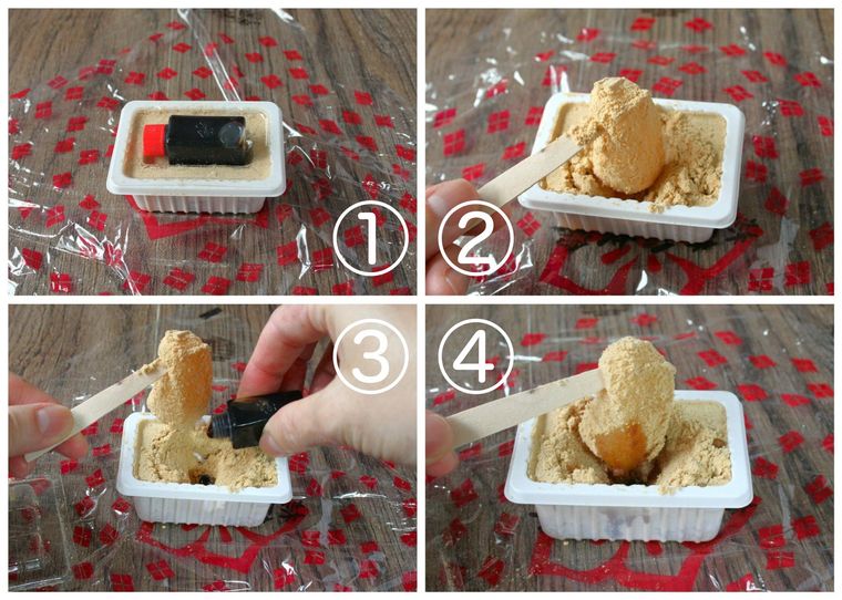 桔梗信玄餅を絡めて食べる方法のコラージュ写真