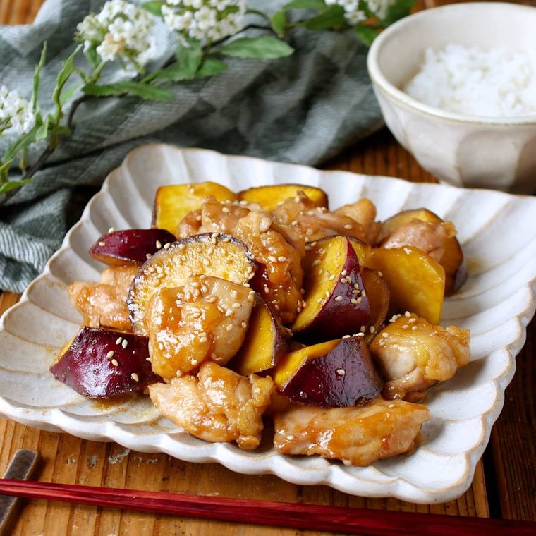 さつまいもと鶏肉の甘辛炒め