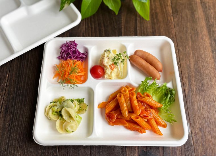 仕切り付きバガスプレートの盛り付け例