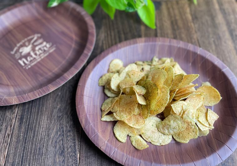 大きめの紙皿にポテチを盛り付けた写真