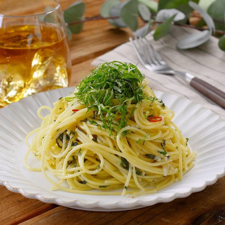 大葉消費にもたっぷり大葉のペペロンチーノ