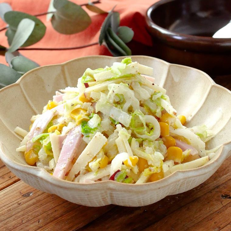 器に盛り付けられた白菜とりんごのコールスロー