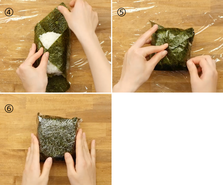 おにぎらずを包んでいる様子