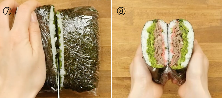 おにぎらずを切っている様子