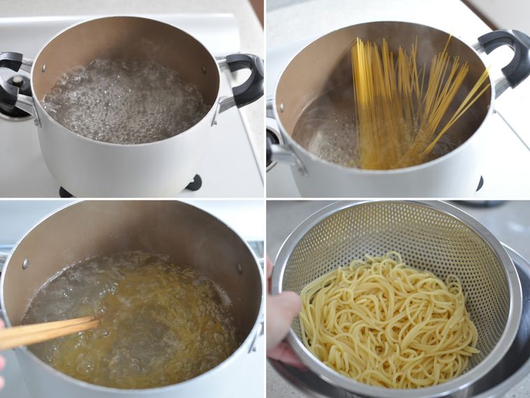 スパゲッティをゆでている様子