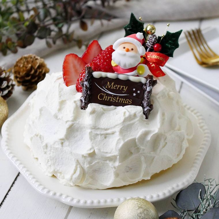 白い皿にのったクリスマスドームケーキ