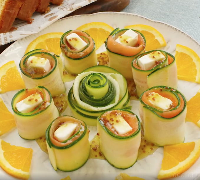 ひと口サイズに調理された食材が乗ったお皿