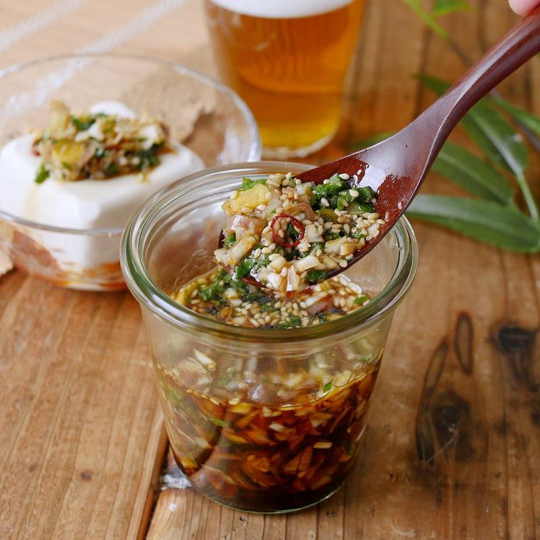 大葉とみょうがたっぷり万能薬味漬けダレ