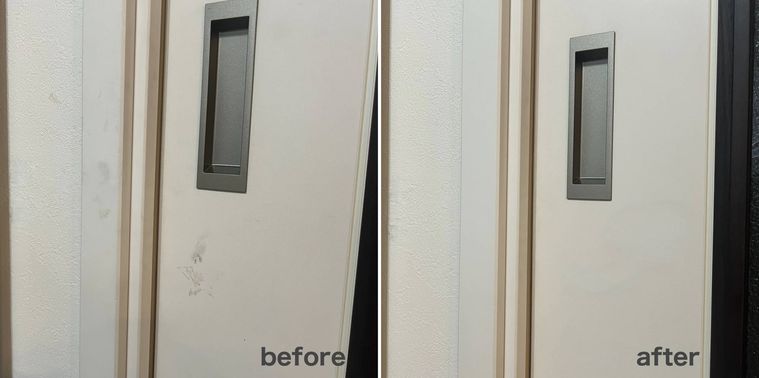 Nice N Clean 住居用ウエット クリーナーシートで汚れを落とした壁やドアのbefore after