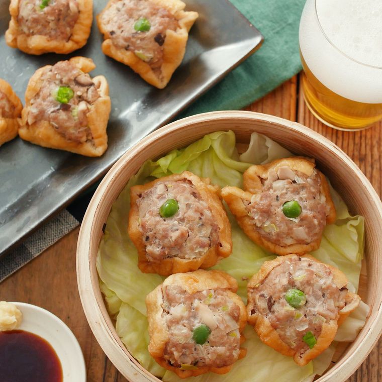 蒸し器に入った、きつねシューマイ