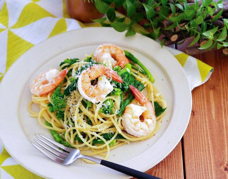 ゆで方に秘けつあり 菜の花とえびのオイルパスタ Macaroni