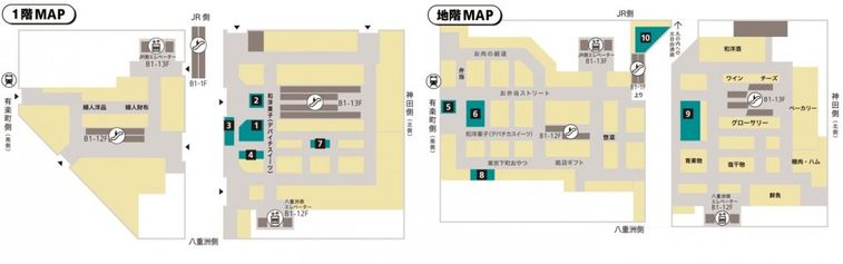 大丸東京店、ほっぺタウンの店舗が描かれたマップ