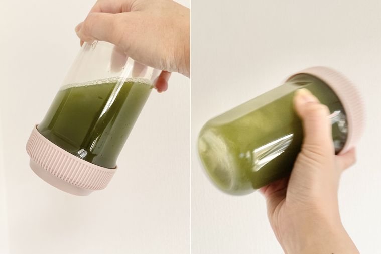 プロテインシェイカーを激しく振っている様子のコラージュ画