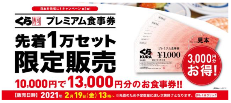 お寿司が3,000円もお得に！くら寿司「プレミアム商品券」の販売が