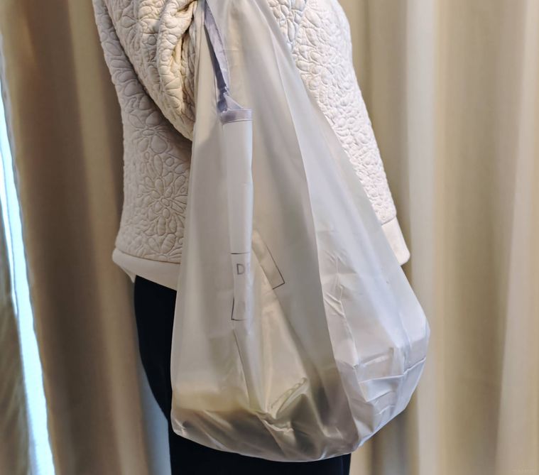 エコバッグスナップ収納 シンプルロゴを持っている様子