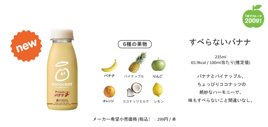 イノセント “まんま、飲むフルーツ” に新作。「すべらないバナナ」が登場の画像