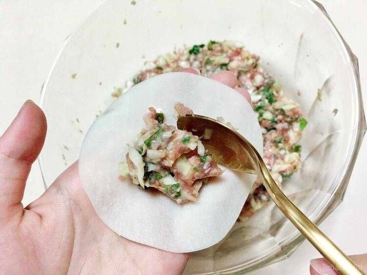 餃子の皮で餡を包む様子