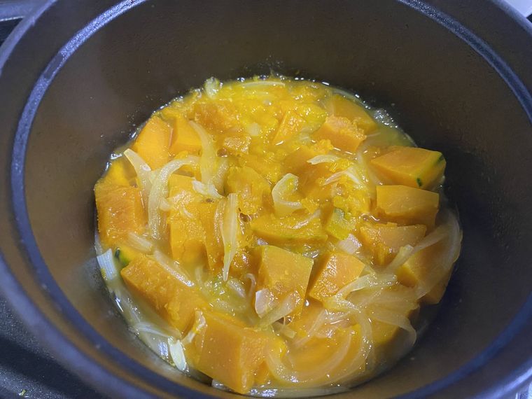 やわらかくなったかぼちゃの写真