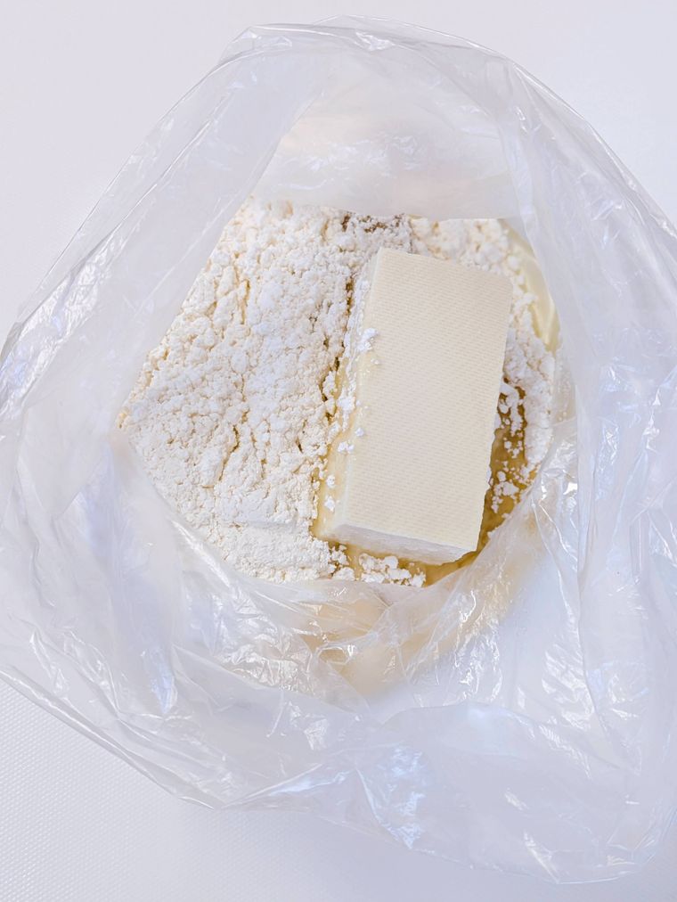 ポリ袋の中に入った生地の材料