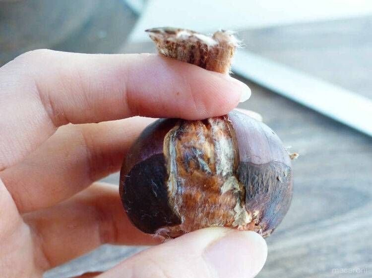 栗の皮を剥いている様子