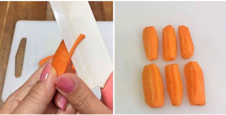 人参の面取りをしている様子