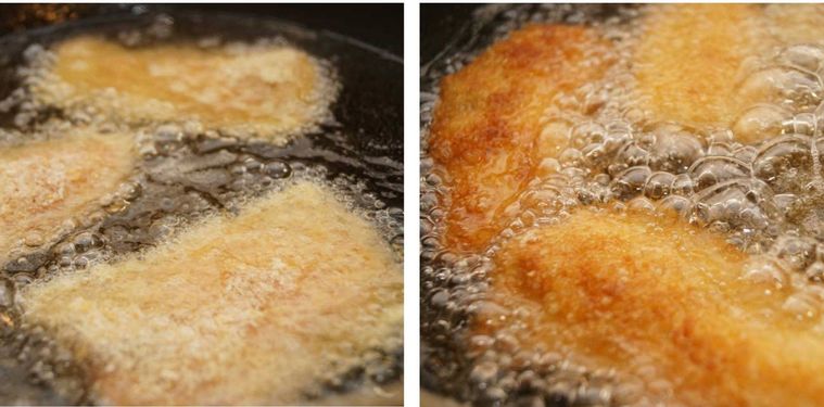 鮭フライを揚げている様子