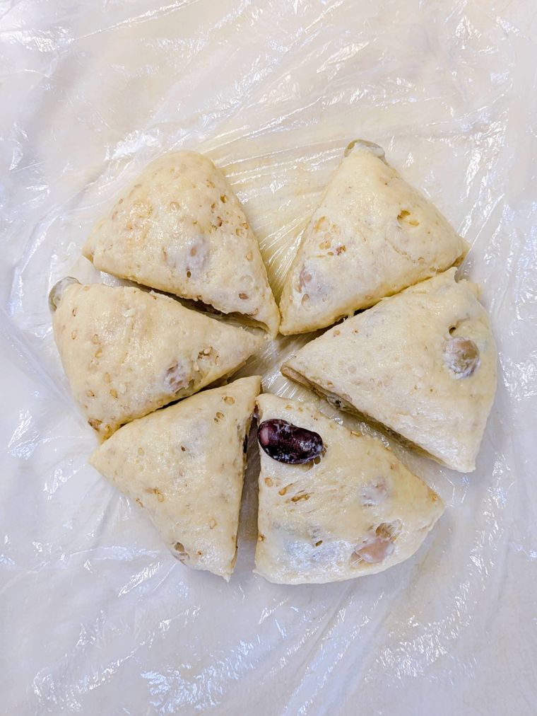 ポリ袋を切り開き、放射状に切り分けたところ