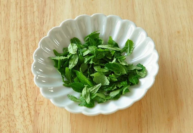 白い皿の上に盛られた木の芽の葉