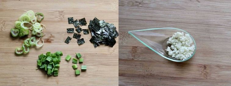左材料を切った写真  右にんにくのみじん切りの写真