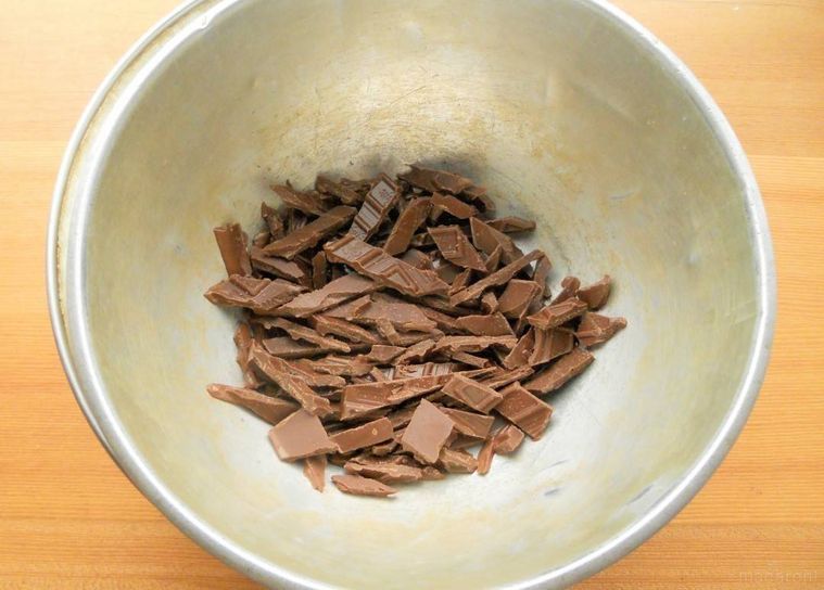 ボウルに入れたチョコレートを、湯せんにかけている様子