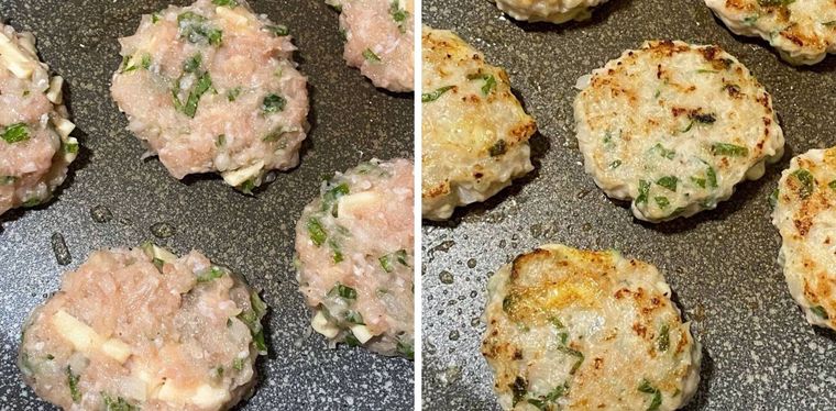 フライパンでタネを焼いている様子