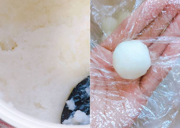 混ぜた時の状態と黒いヘラ