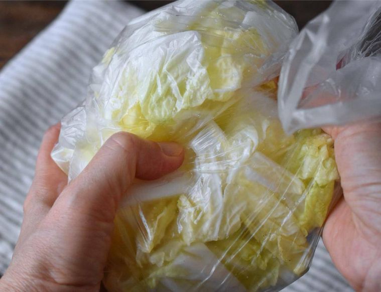 ポリ袋に入れたもんだ白菜