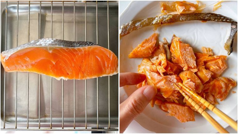 魚焼きグリルにのせた甘鮭