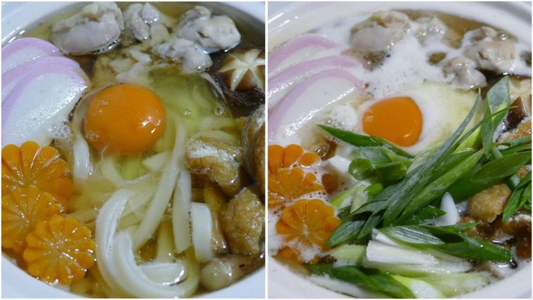 鍋の真ん中をあけて卵をそっと落とし入れた様子