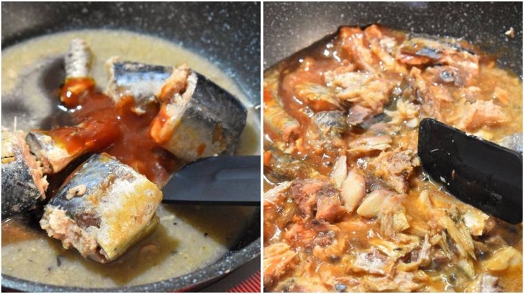 サバディップの材料を入れたフライパン