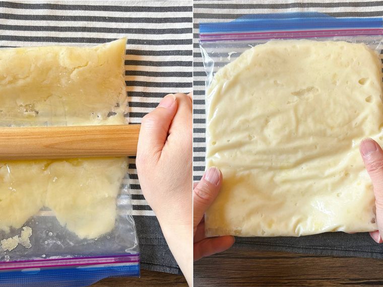 じゃがいもをなめらかになるまで潰す様子