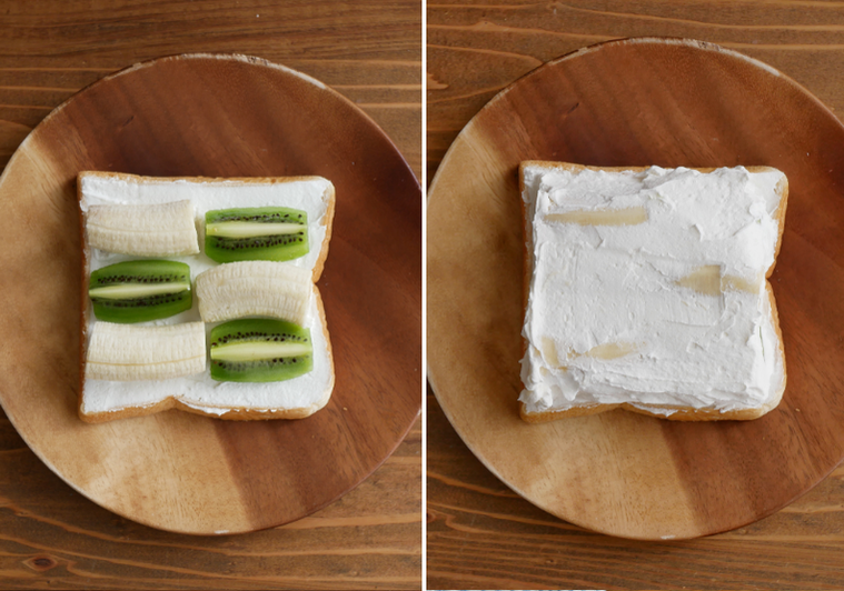 キウイとバナナのフルーツサンドを作る工程写真