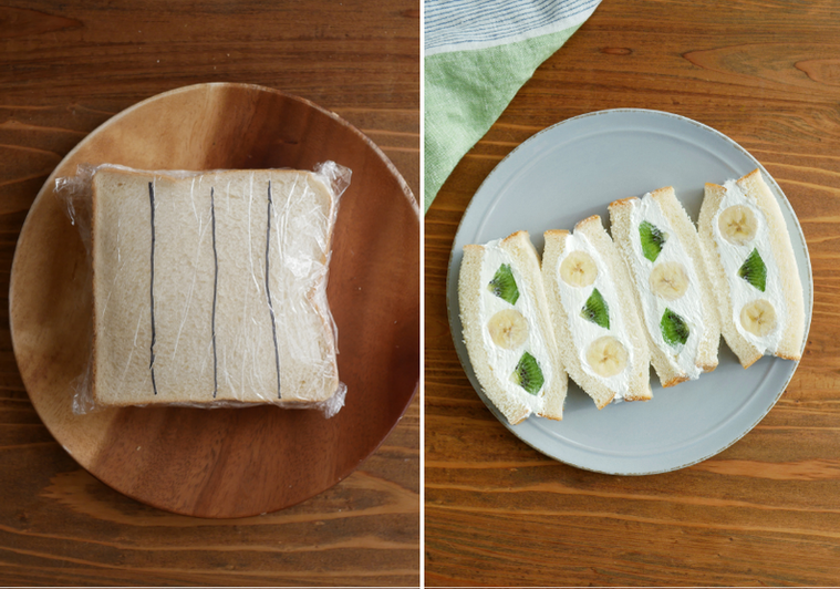 キウイとバナナのフルーツサンドを作る工程写真