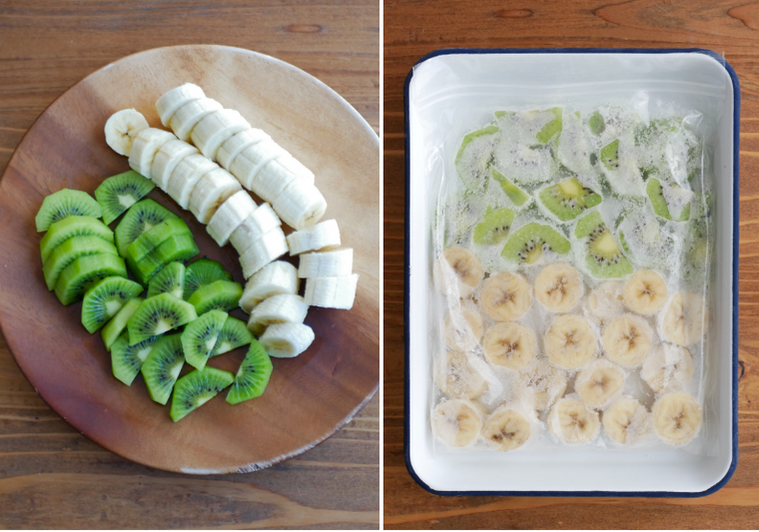 バナナとキウイのフローズンフルーツを作る工程写真