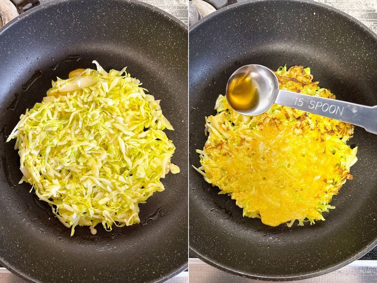 フライパンでチヂミ生地を約様子