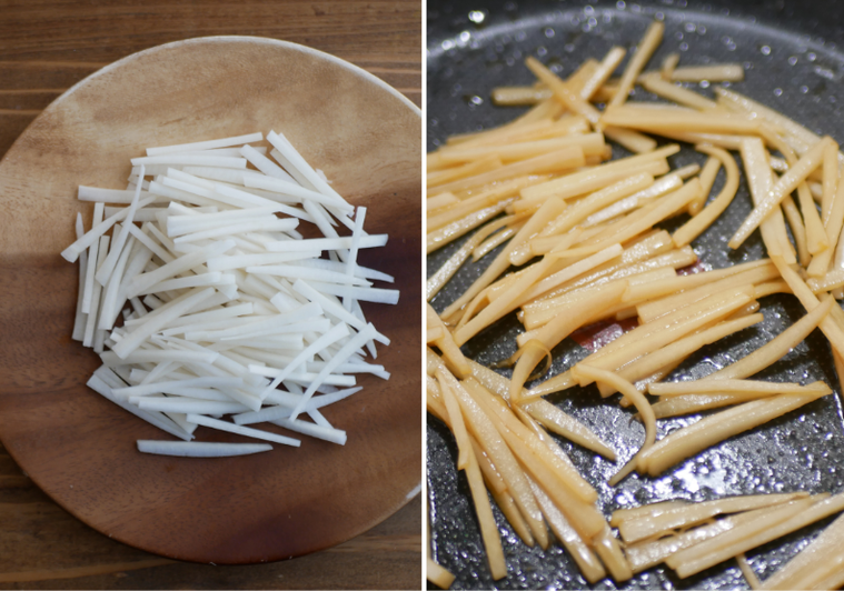 だいこんの皮を千切りにした様子