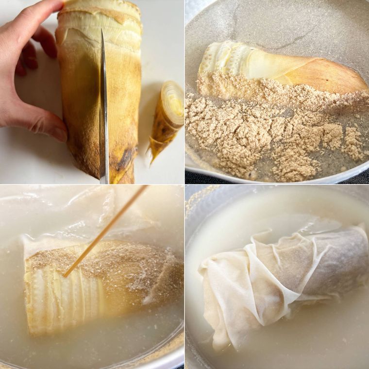 たけのこを下ゆでする様子