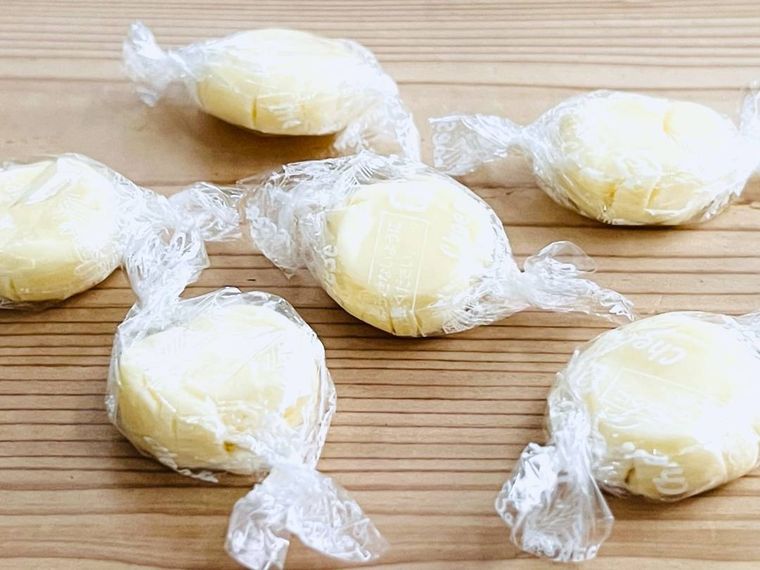 キャンディチーズをつぶした様子