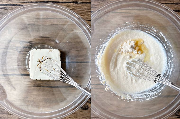 豆腐をなめらかになるまで混ぜる様子