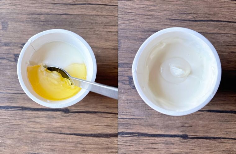 パルテノにはちみつを混ぜる様子